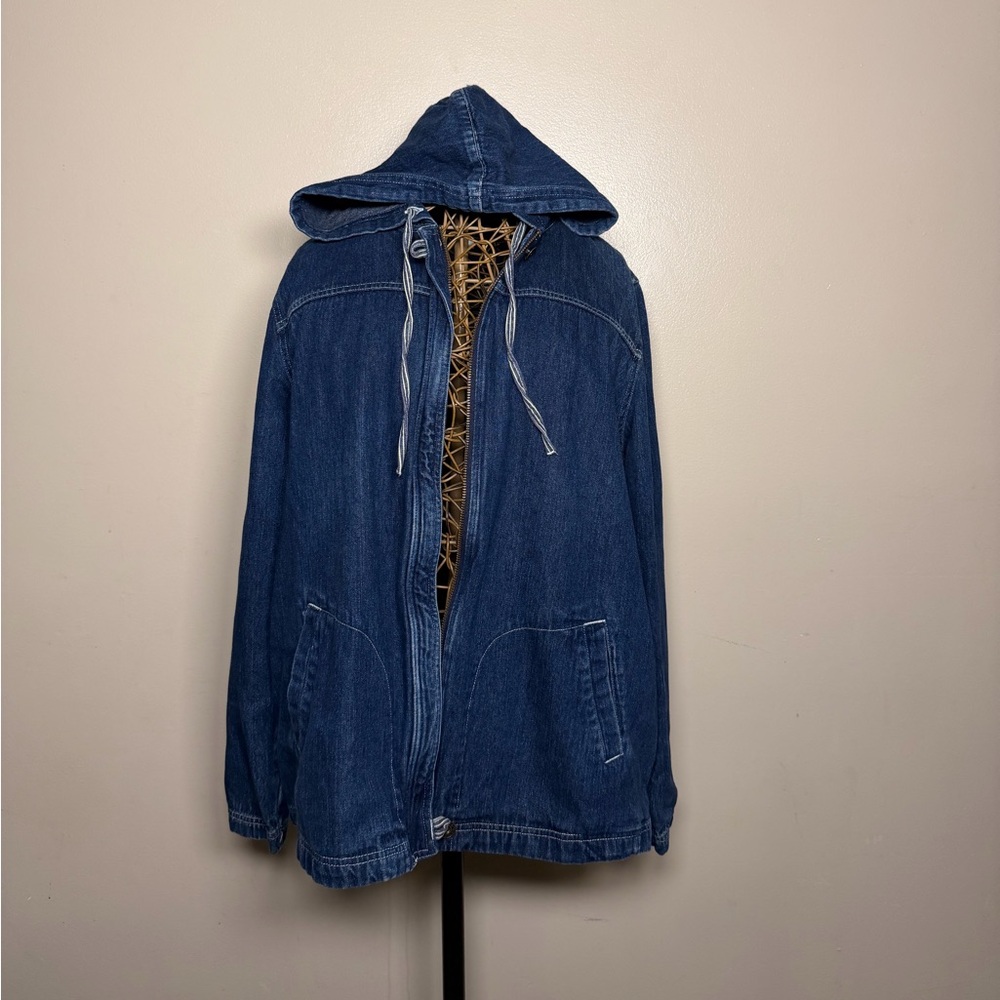 Casual Chic Blue Jean Jacket with Hood